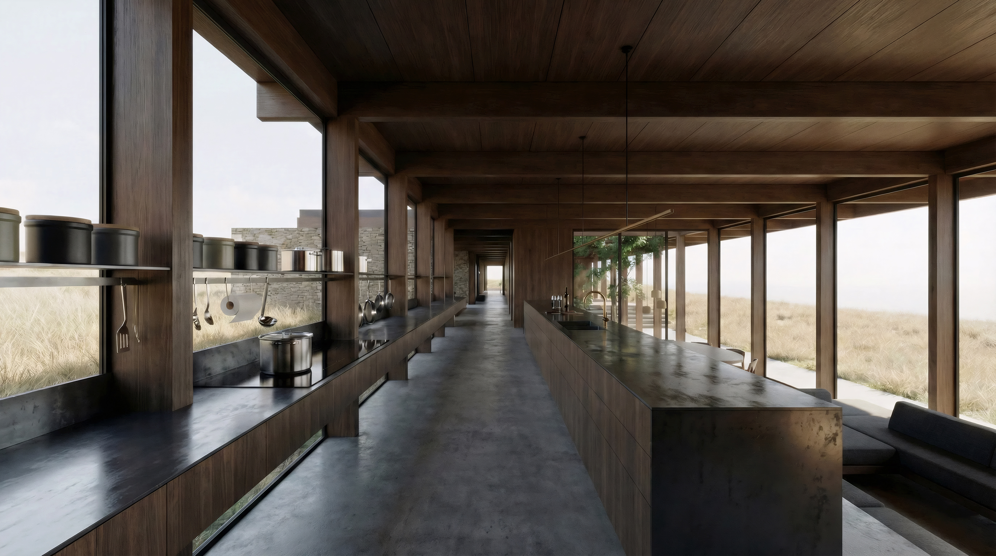 full height glass to kitchen