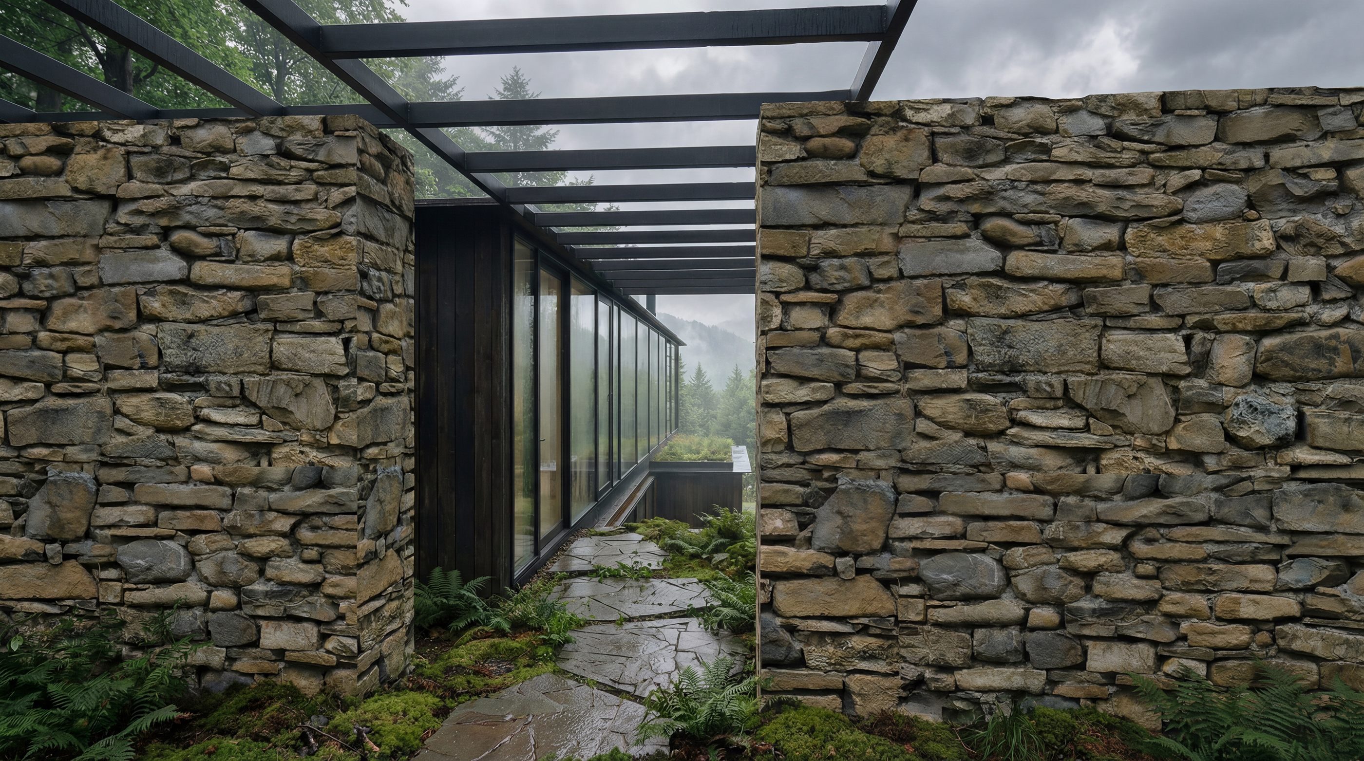 stone walls entry way