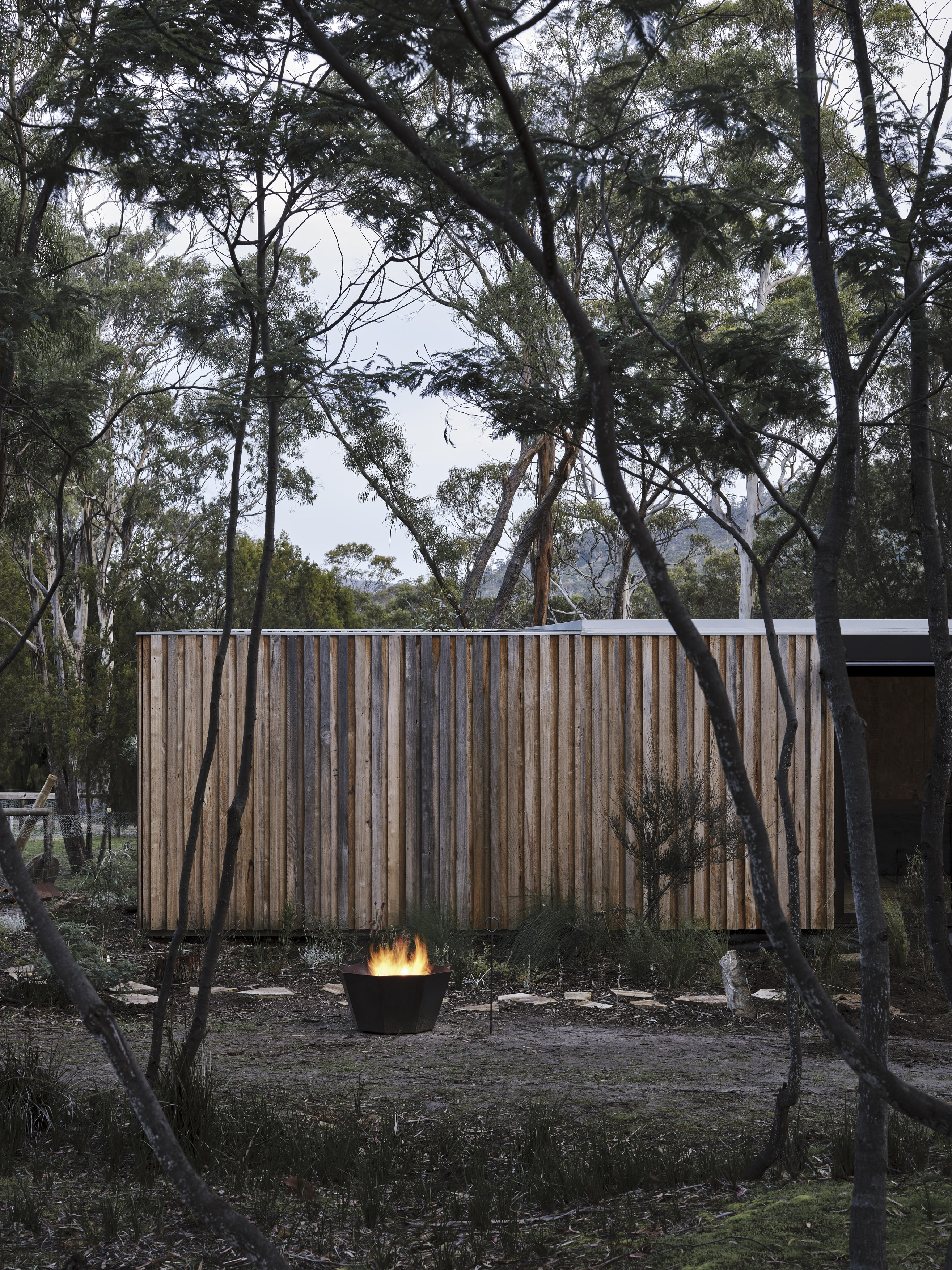 fire outside architectural cabin