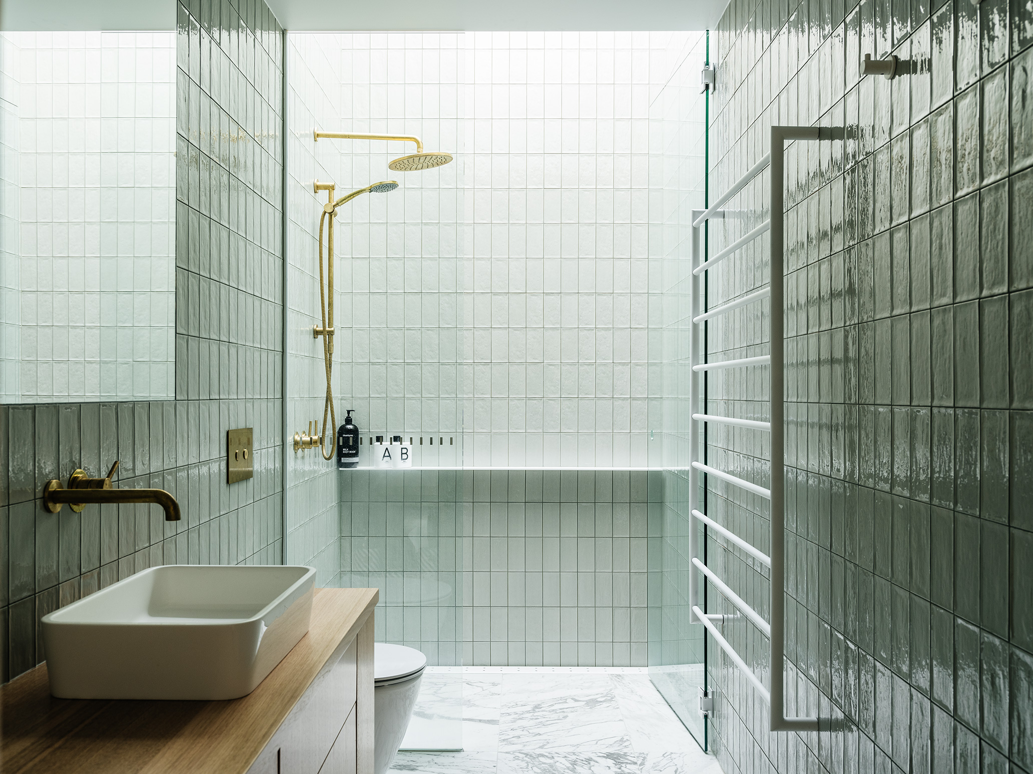 skylight above shower offers light