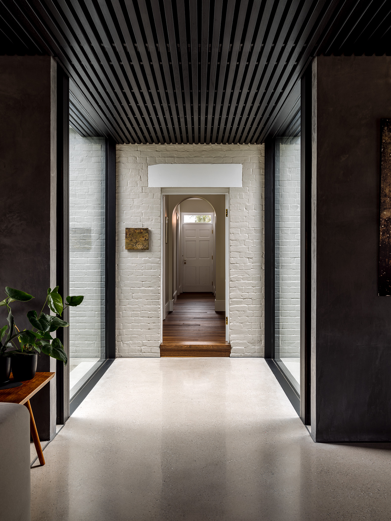 connection between old and new, ultra modern extension