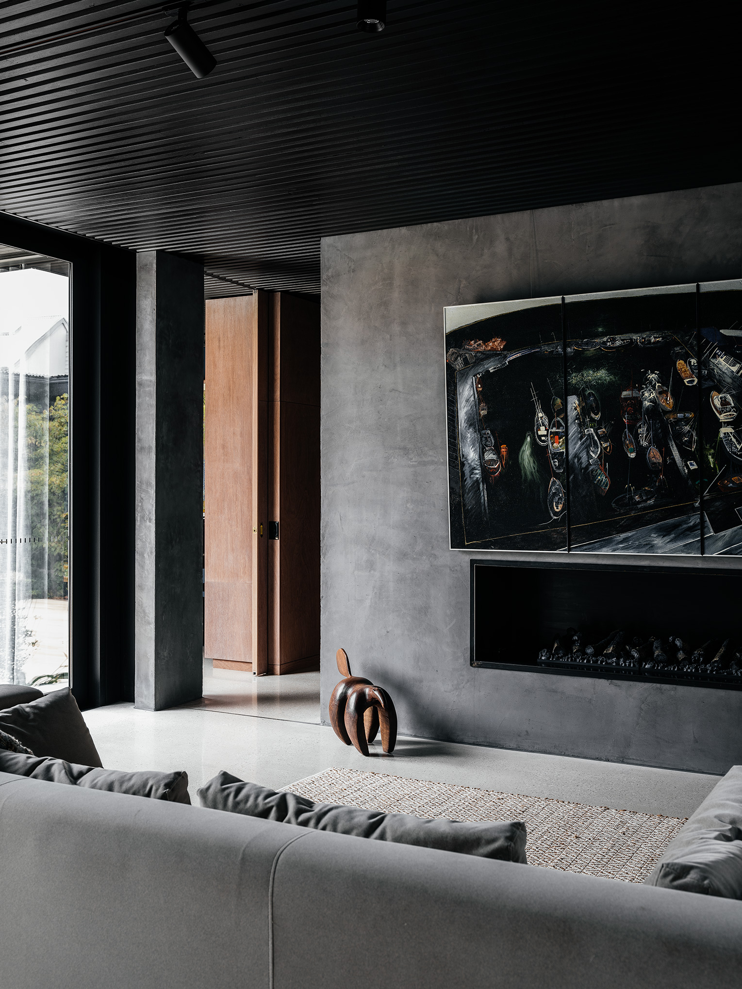 artwork above fireplace