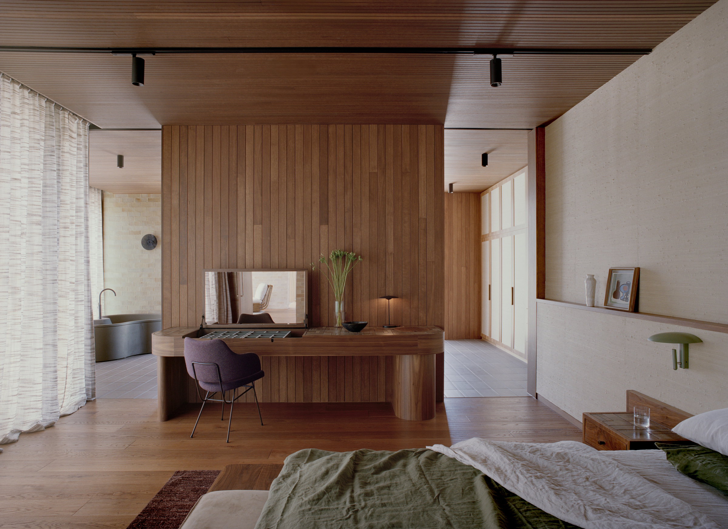 timber walls with custom built-in bed and joinery