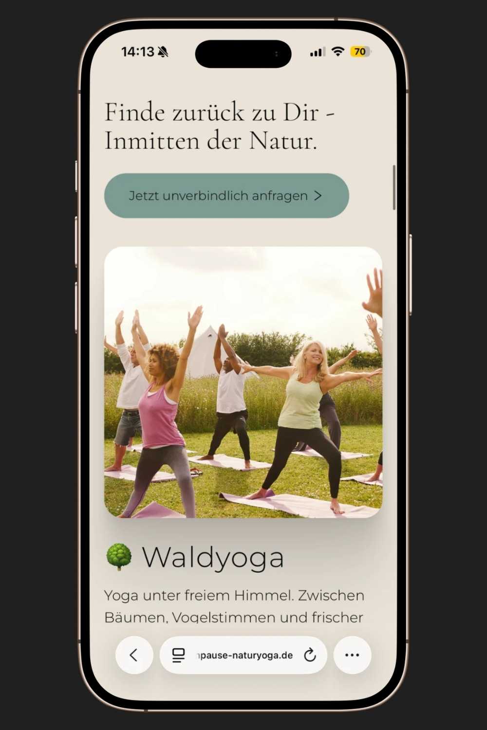 Mobile Mockup der Website des Yogastudios Atempause aus Moosburg