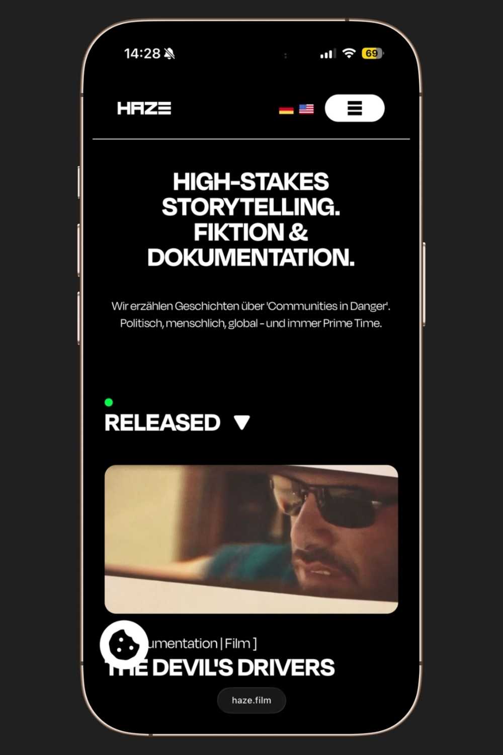 Mobile Mockup der Website der Haze Film GmbH aus Berlin