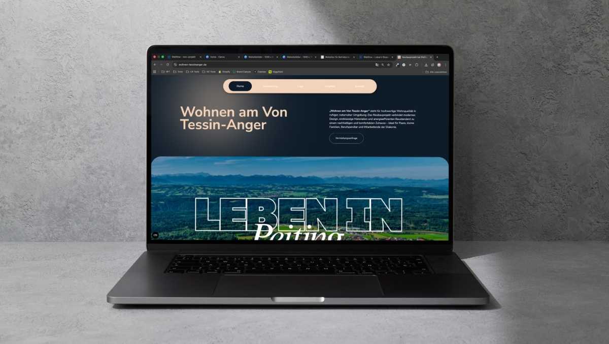 Desktop Mockup der Website der Aventin Real Estate aus München