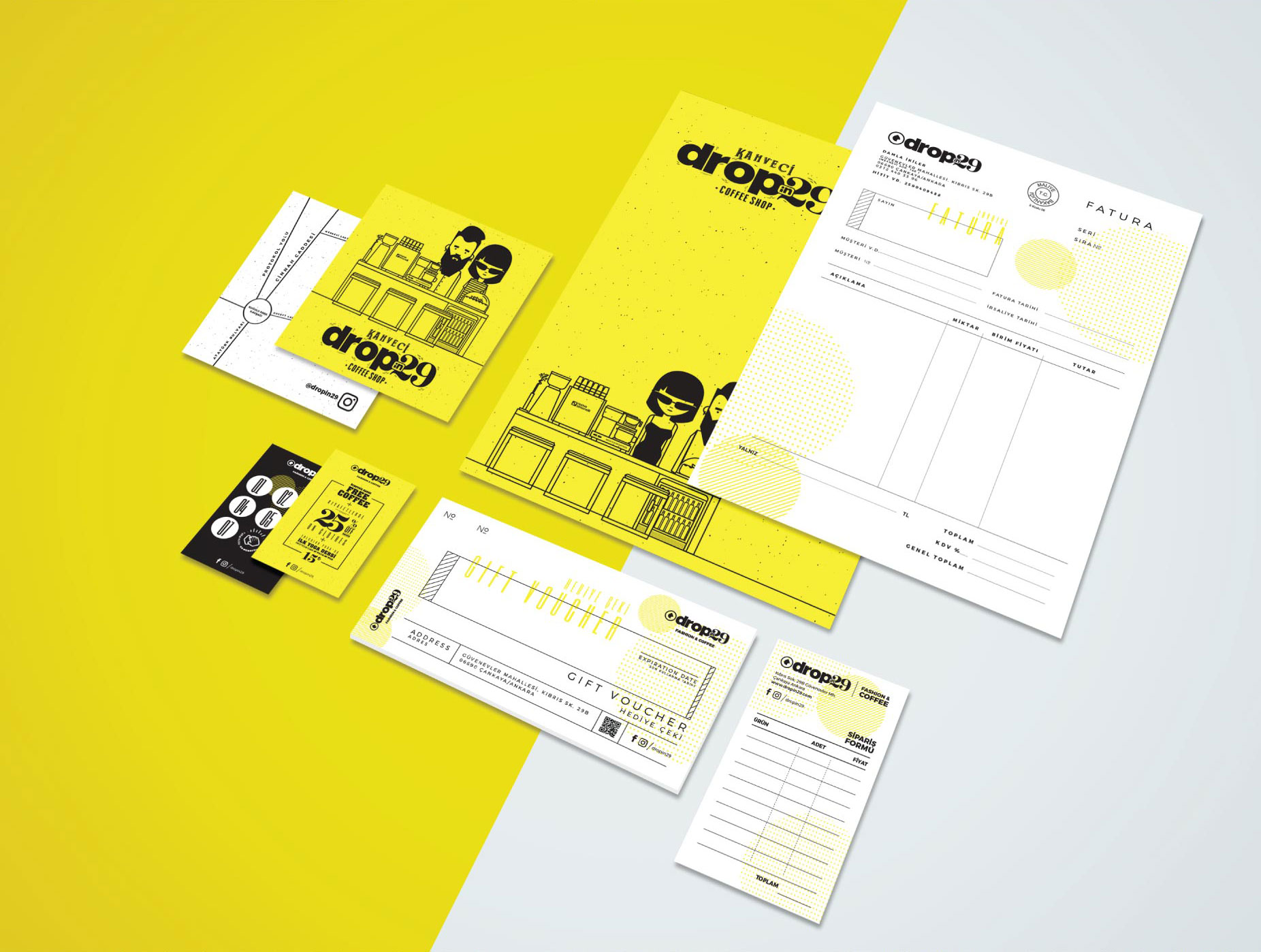 Photo of Dropin29's printed menu on the counter — placeholder, replace with Figma export