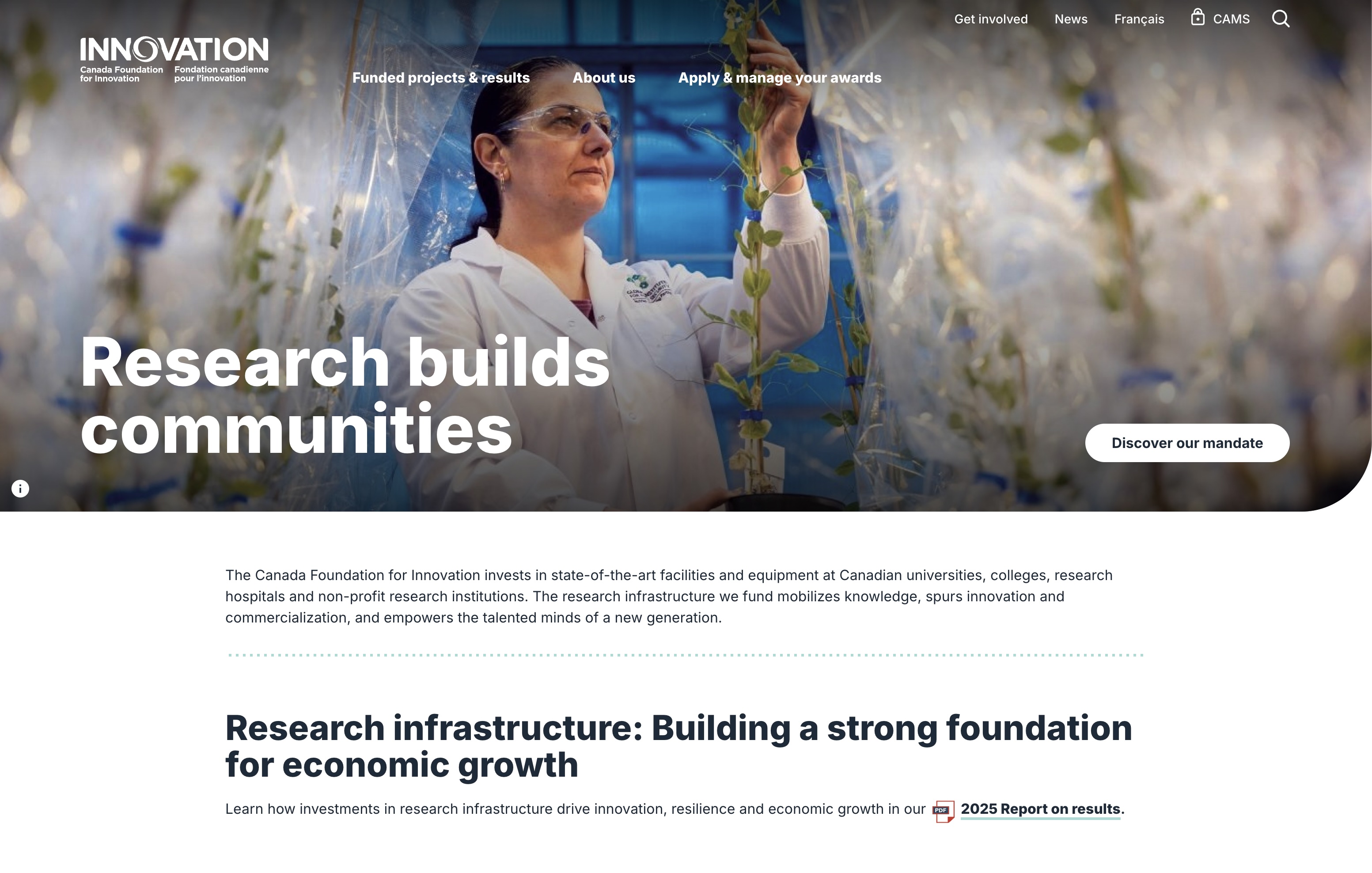 CFI homepage: editorial full-bleed photography with large headlines and generous white space, one idea per band.