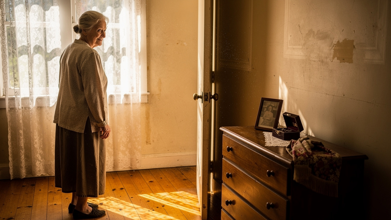 Senior homeowner reflecting on memories before moving from family home