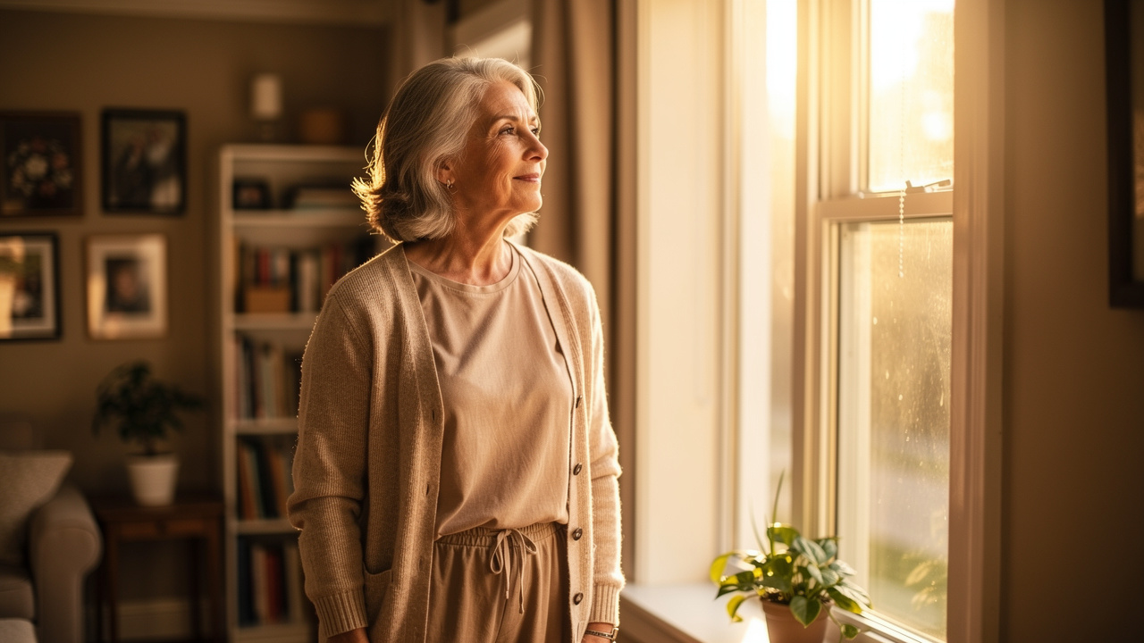 Senior woman reflecting on home and lifestyle decisions