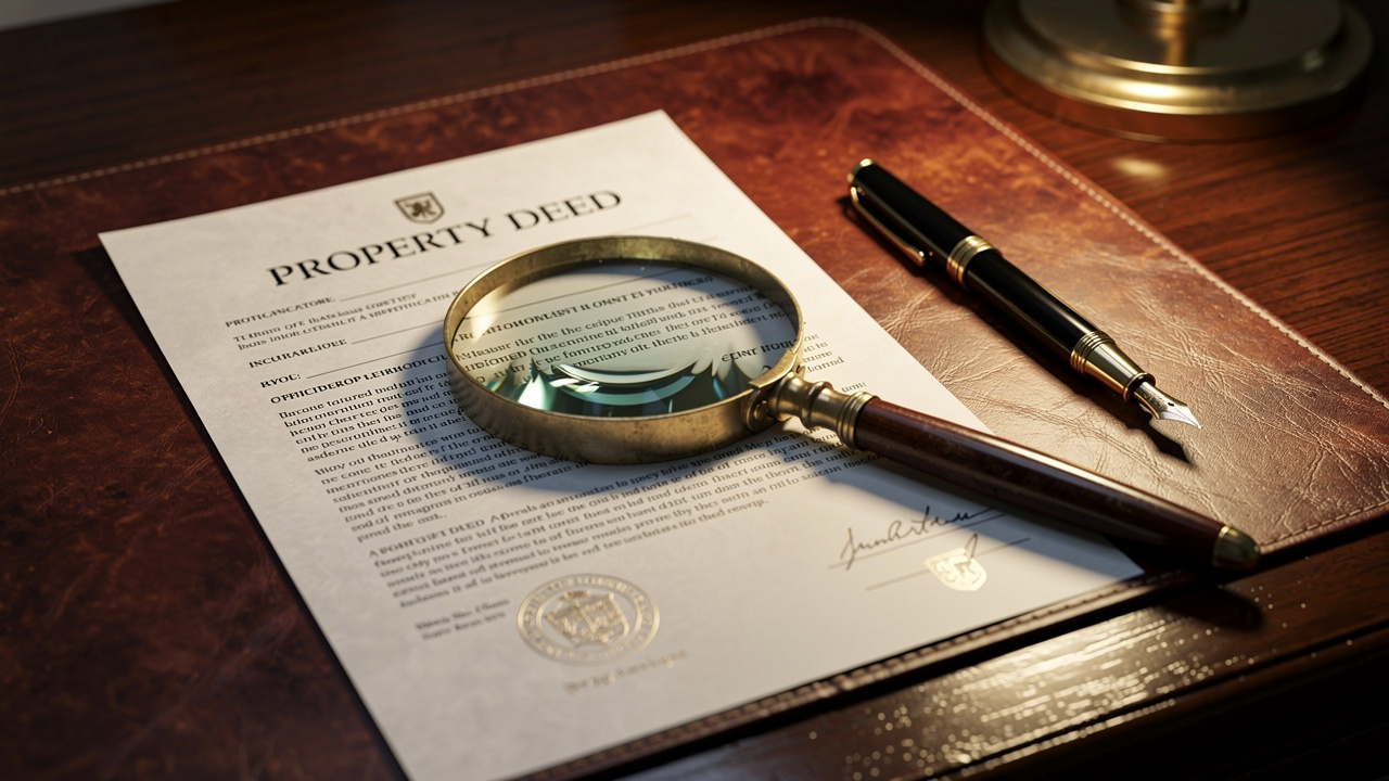 Property title deed and legal documents on desk
