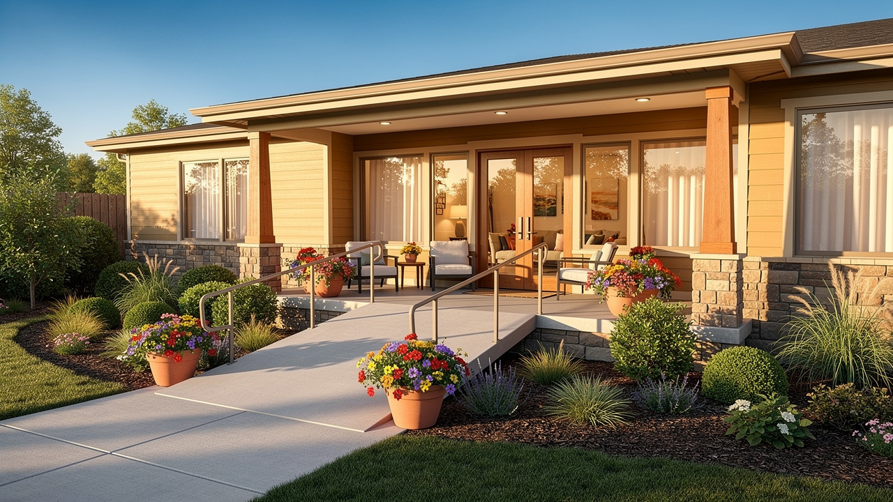 Welcoming entrance to accessible single-story retirement home