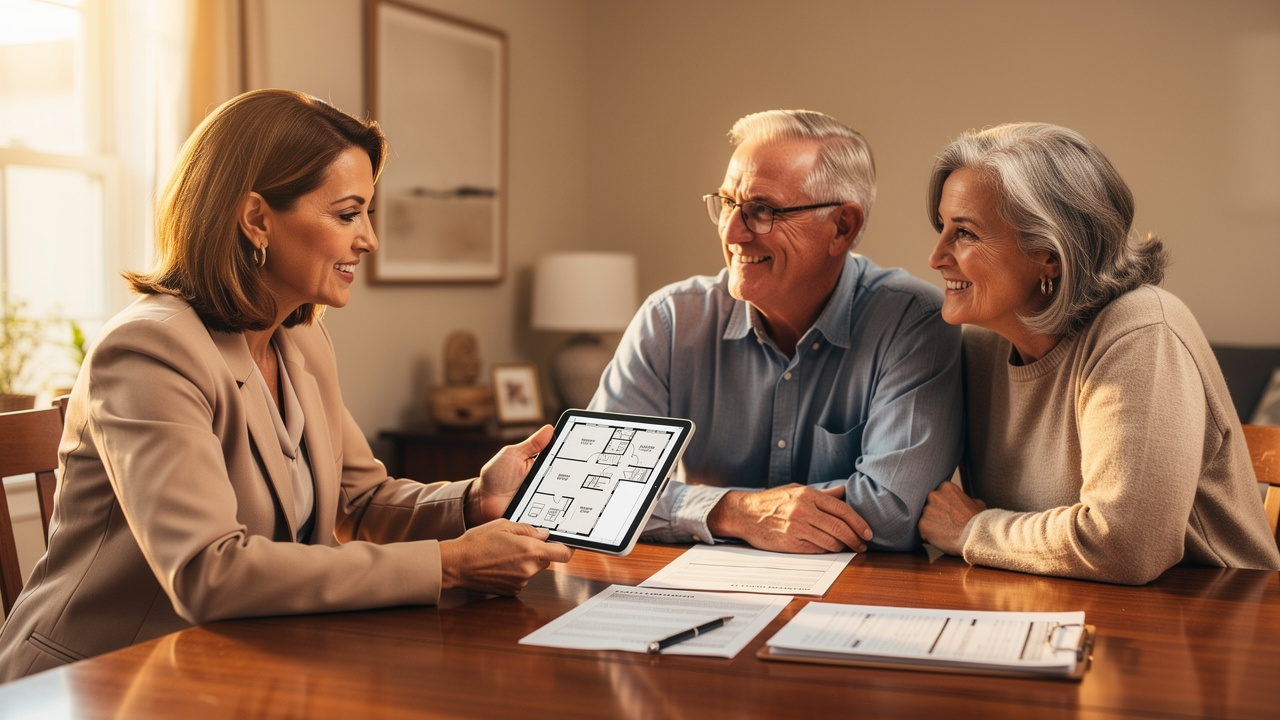 Senior couple meeting with experienced real estate agent