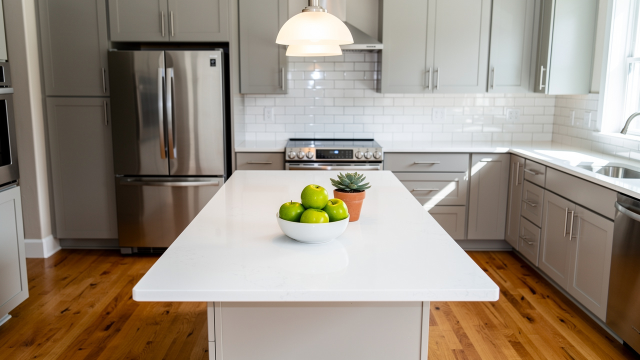 Clean kitchen with minimal countertop items and bright lighting