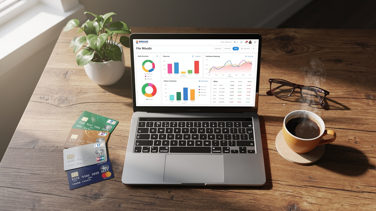 Home office workspace with laptop and financial documents for planning