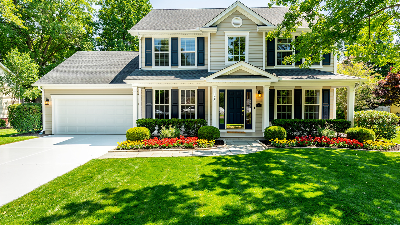 Beautifully landscaped home exterior with strong curb appeal
