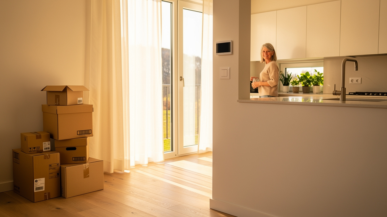 Woman checking utilities after moving into a smaller right-sized home