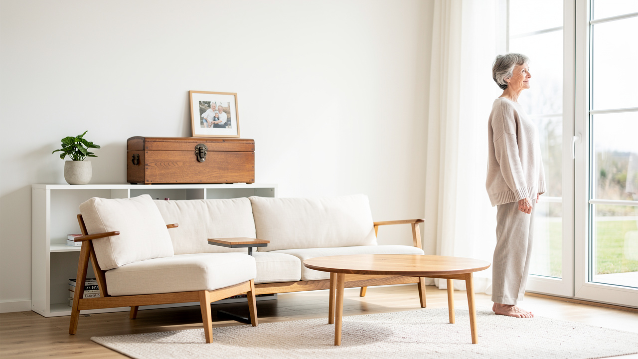 Calm and uncluttered downsized home with single cherished memory box