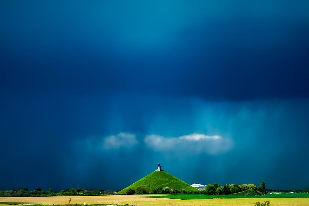 Stormy skies over the Waterloo Battle Memorial, iconic view.