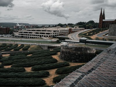 Capture of Albany's cityscape with modern and historic architecture on a cloudy day.