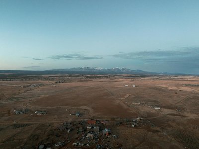 Stunning aerial view of the vast arid landscape in Durango, Colorado at sunrise.