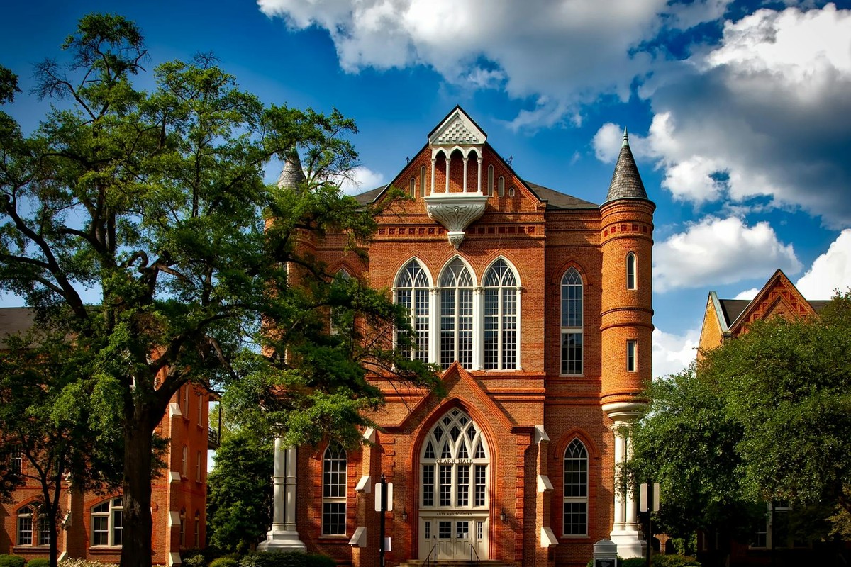 Captivating view of Clark Hall at the University of Alabama with its iconic brick facade.