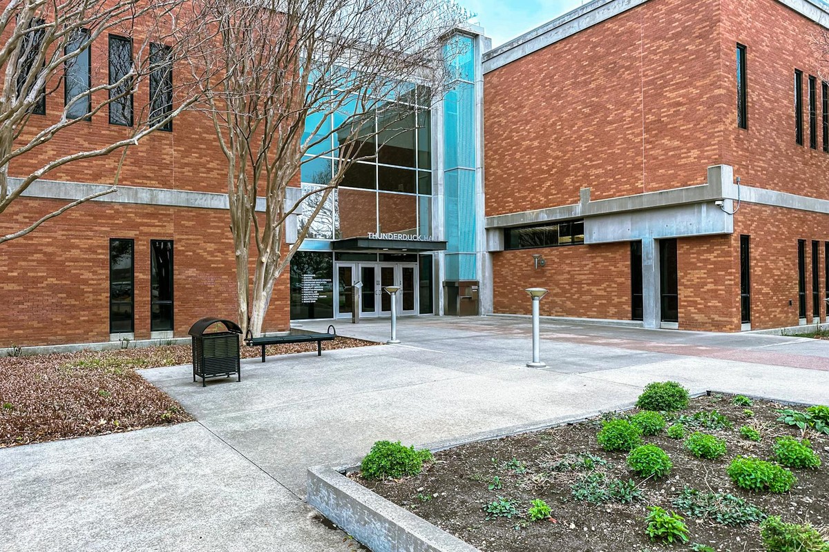 Exterior view of Thunderduck Hall at Dallas College Richland Campus in Texas.