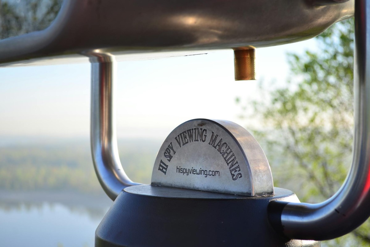 A detailed view of a metal viewing machine in Kyiv, highlighting its chrome finish and engraved details.