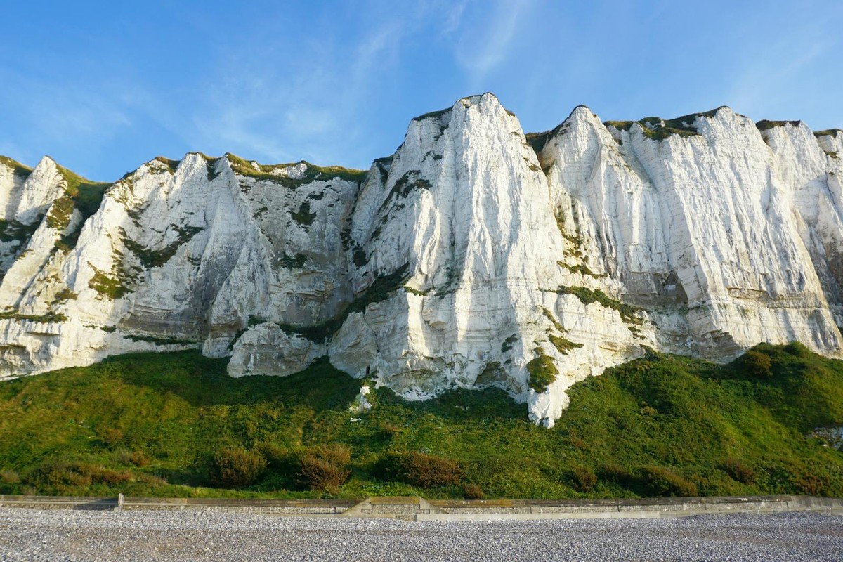 Stunning view of the iconic White Cliffs of Dover on a sunny day.