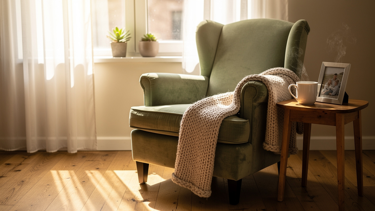 Cozy armchair comfort corner in new downsized apartment