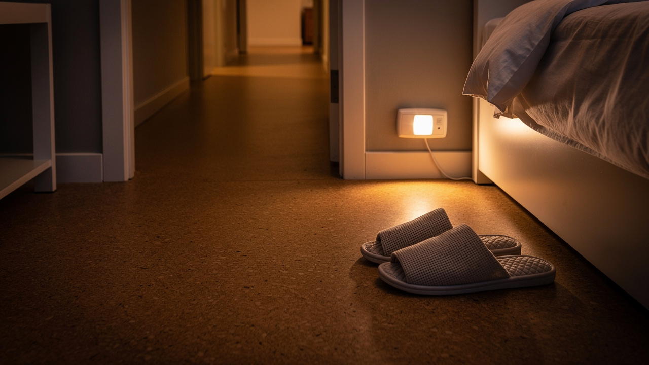 Bedroom night light illuminating safe path at night