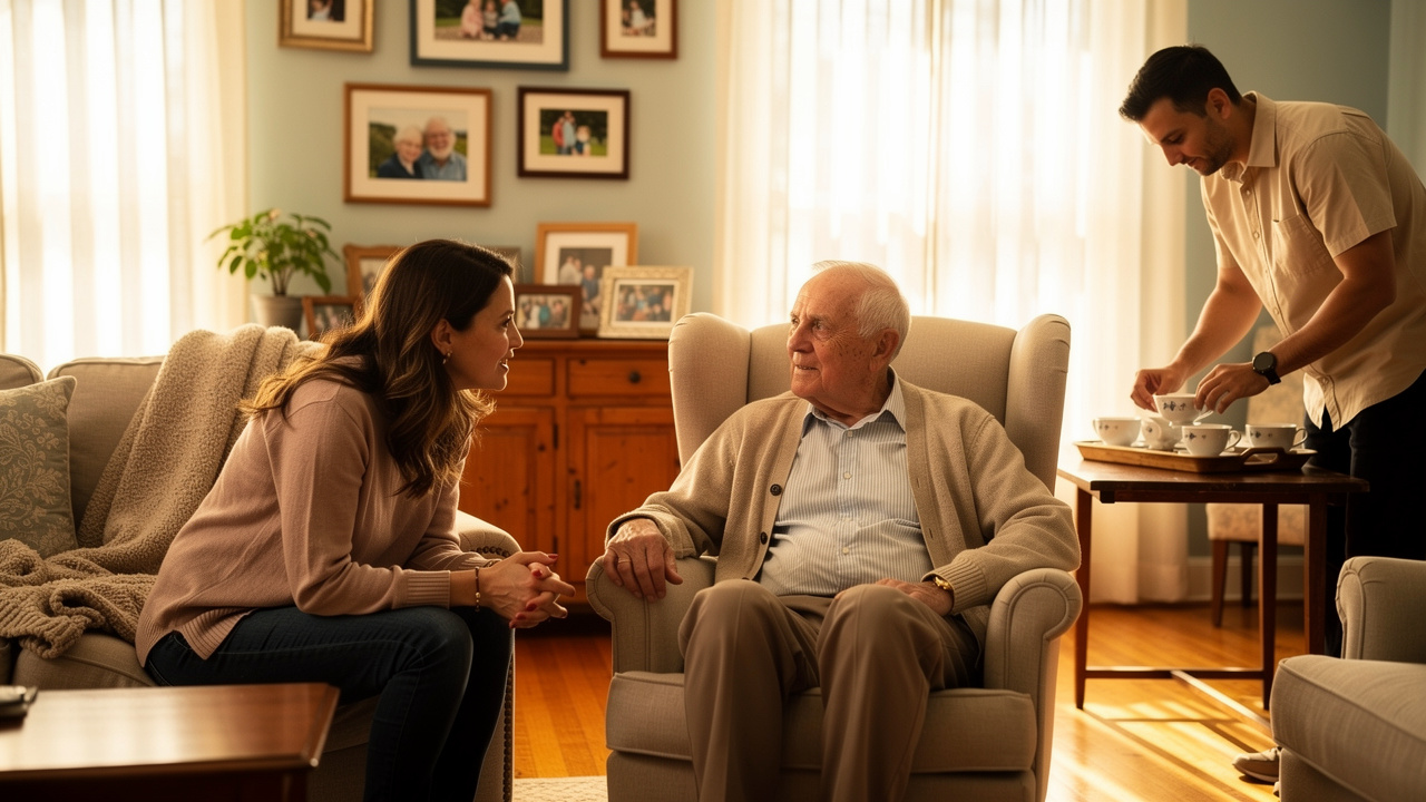 Family having calm discussion about long-term care planning