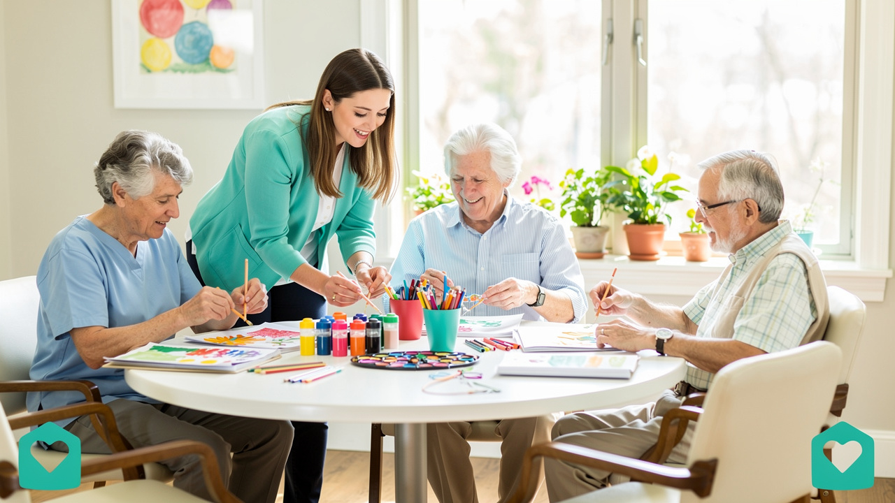 Seniors enjoying group activity at adult day care center