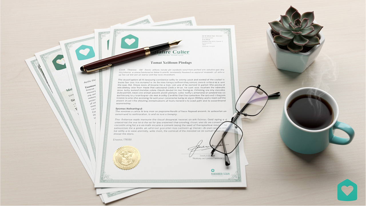 Legal estate planning documents arranged neatly on a wooden desk