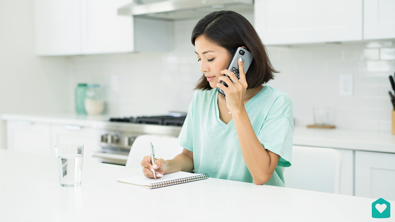 Person making important estate notification phone calls at home
