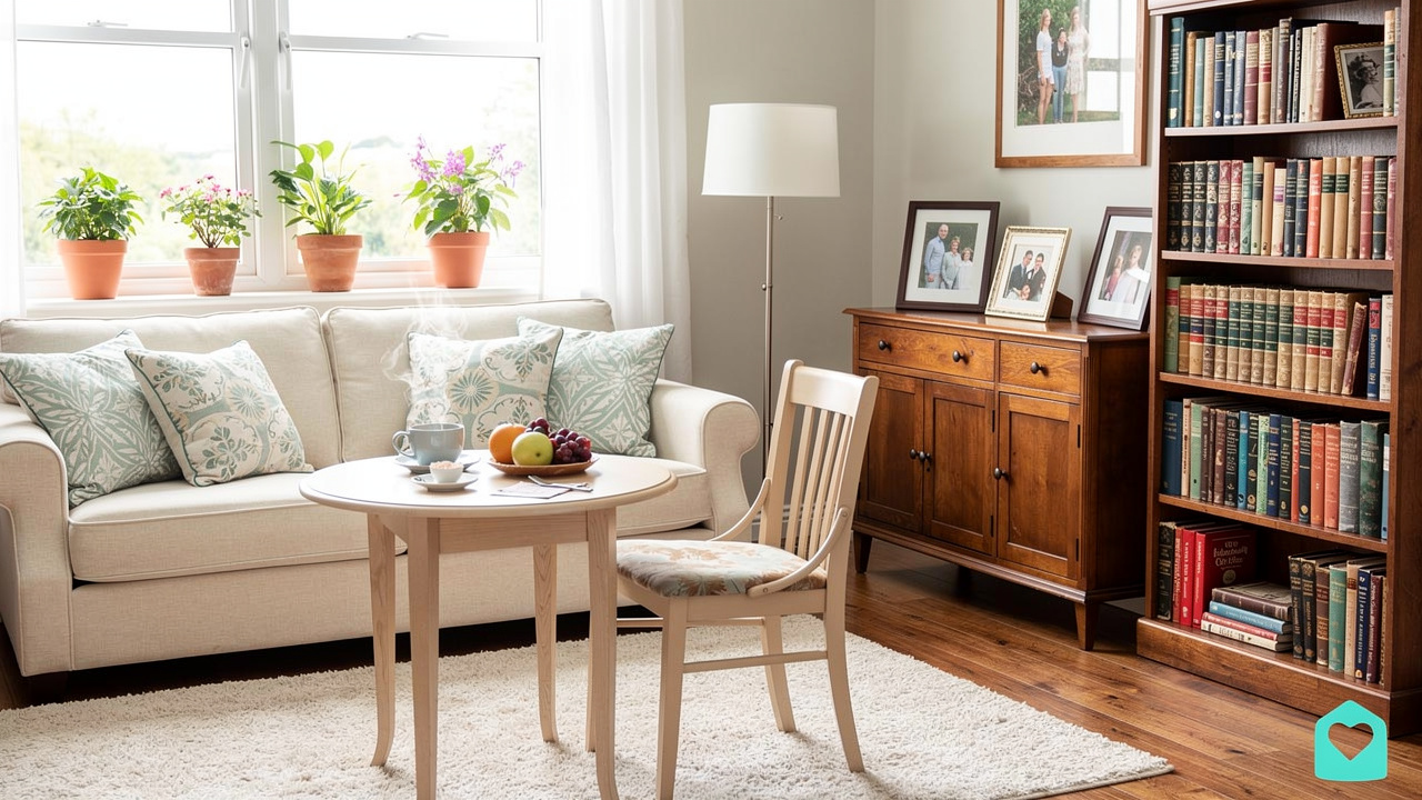 Bright and cozy independent living apartment interior for seniors