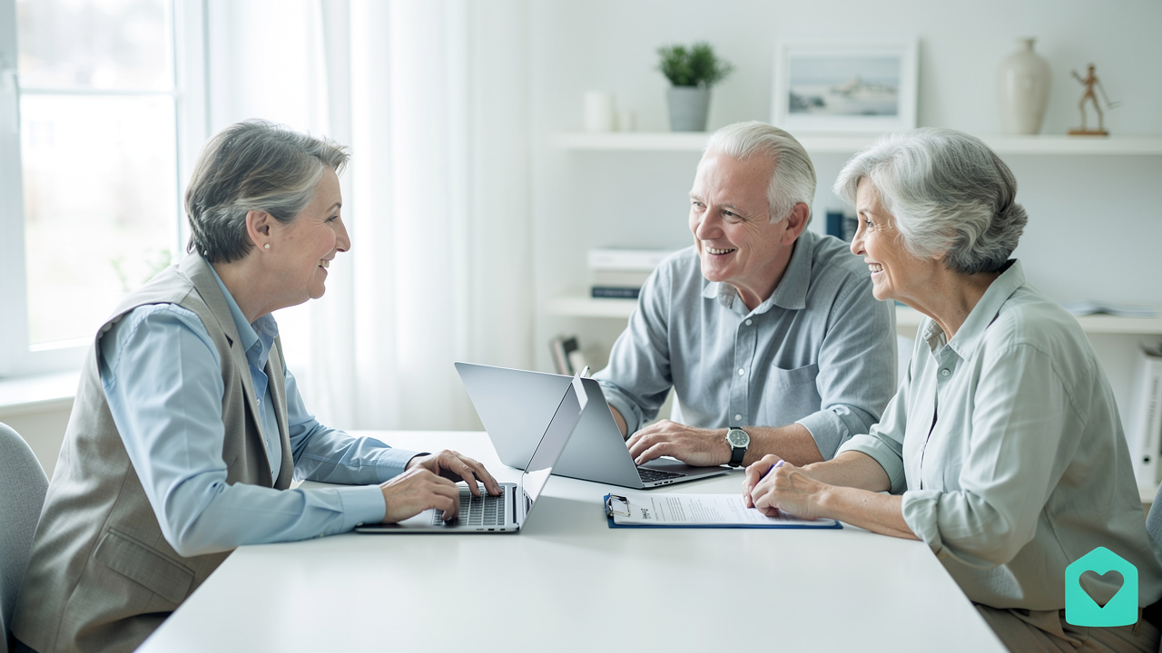 Senior move manager consulting with older homeowners