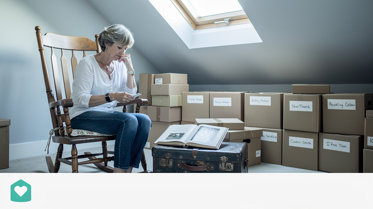 Woman sorting family belongings before downsizing move