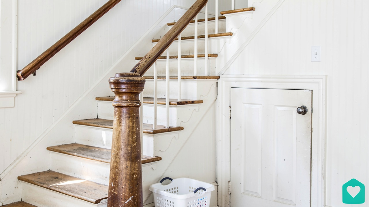 Steep staircase inside an older family home