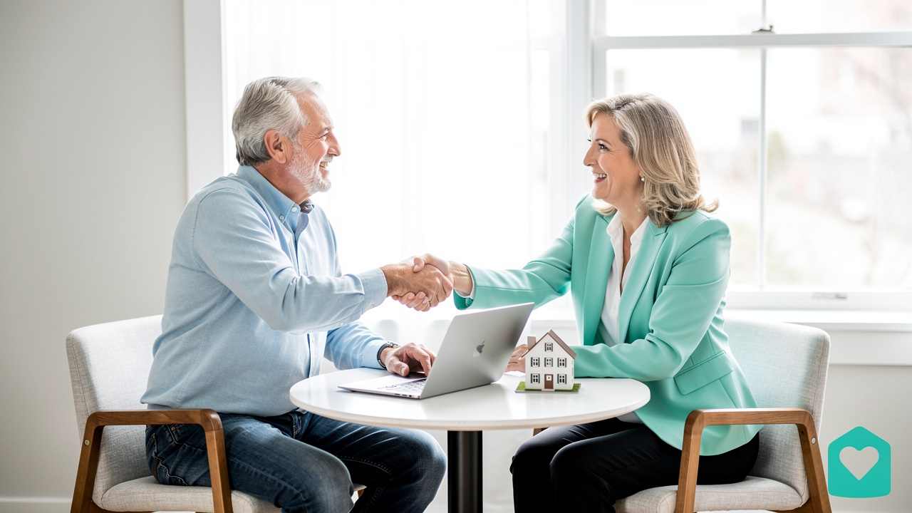 Senior couple consulting with a real estate specialist