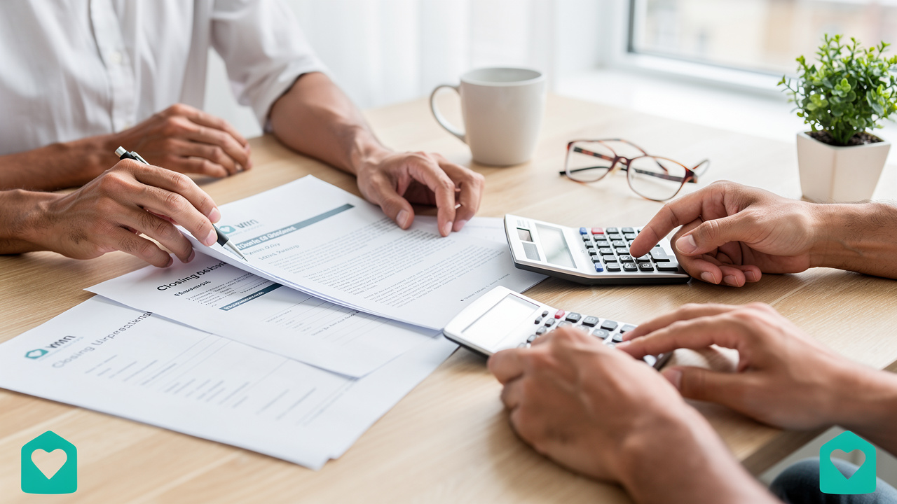 Homeowner reviewing closing costs and tax paperwork