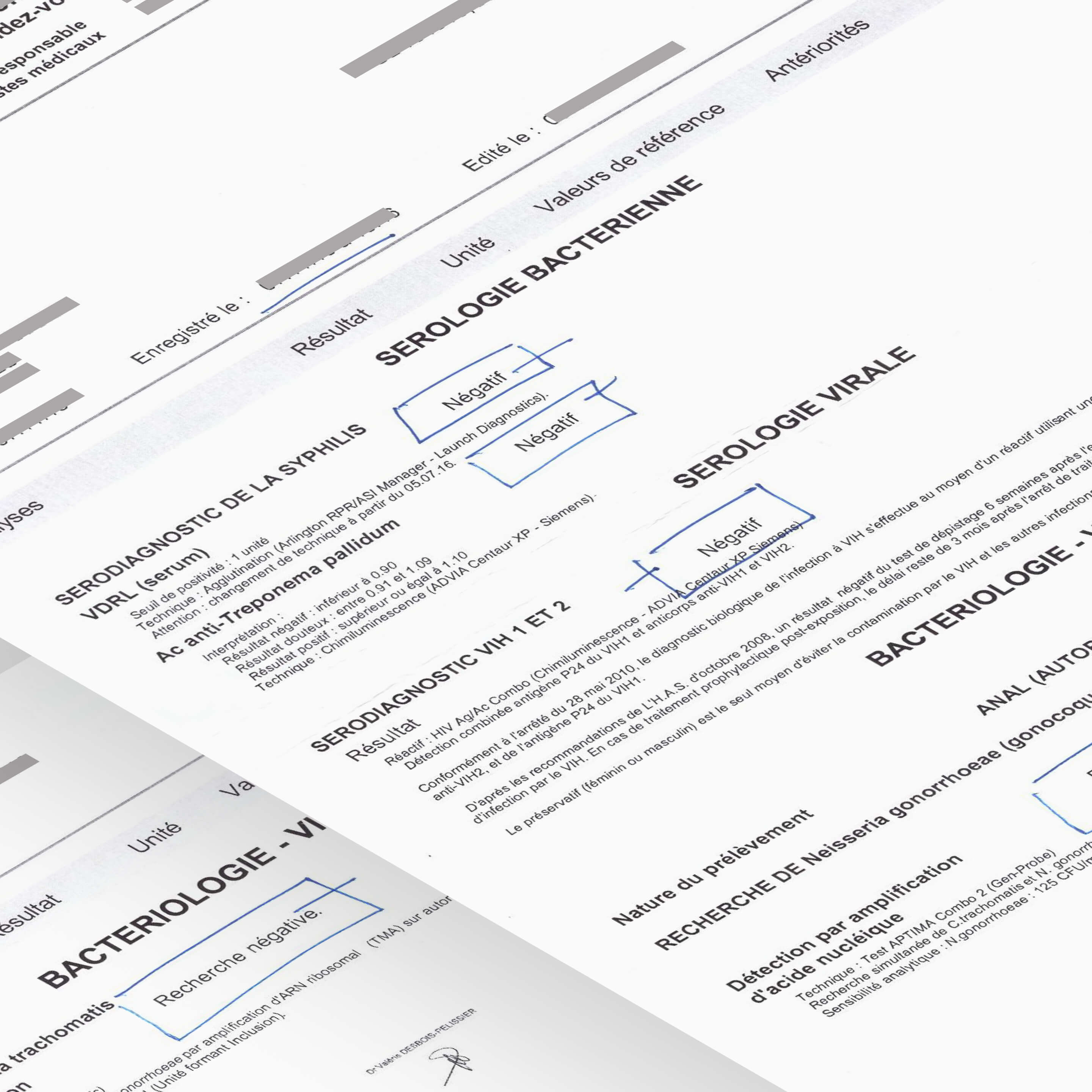 Examining a specific lab report example, where a doctor has highlighted results by circling them with a pen.