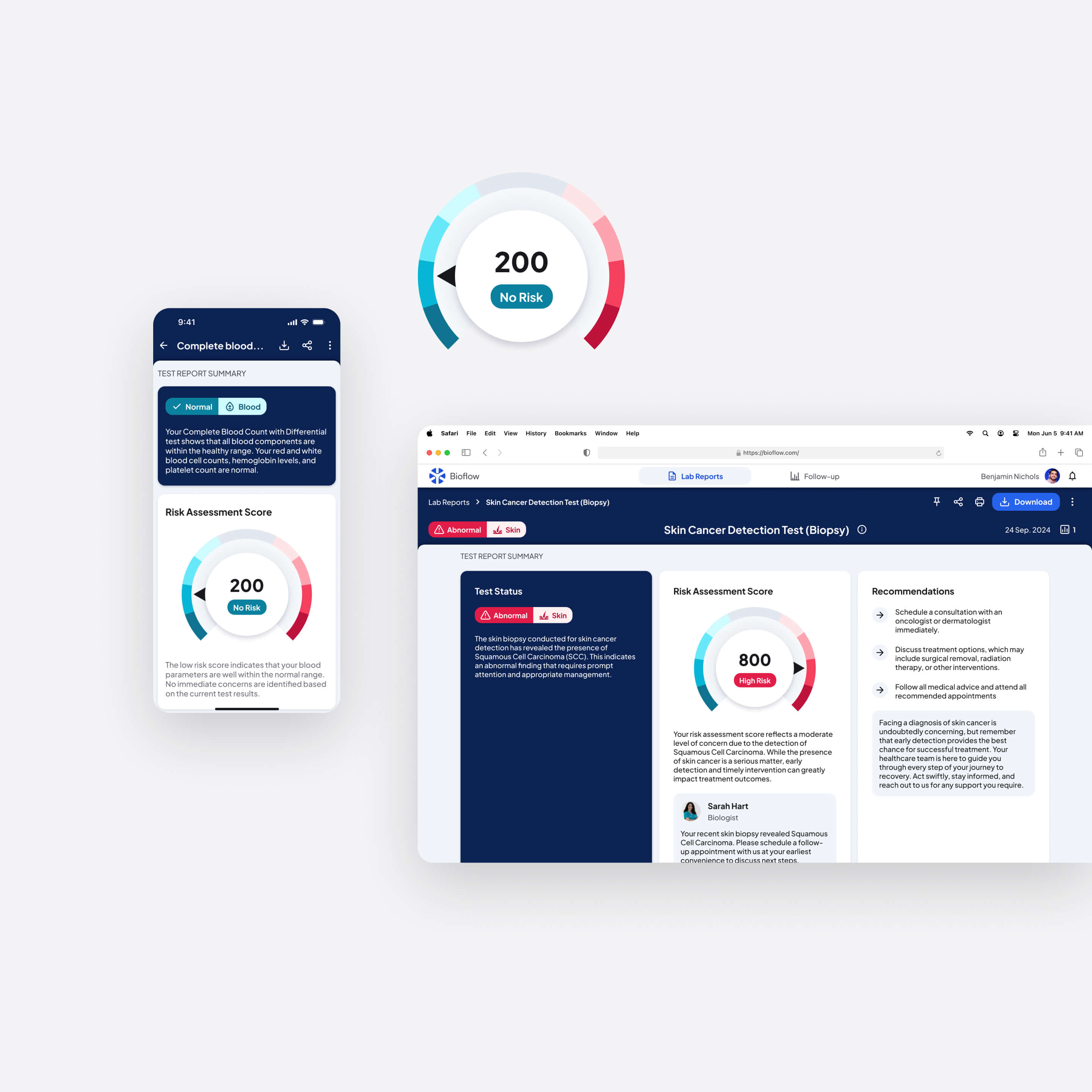 Lab test summaries with visually intuitive and easy-to-read patient risk scores.