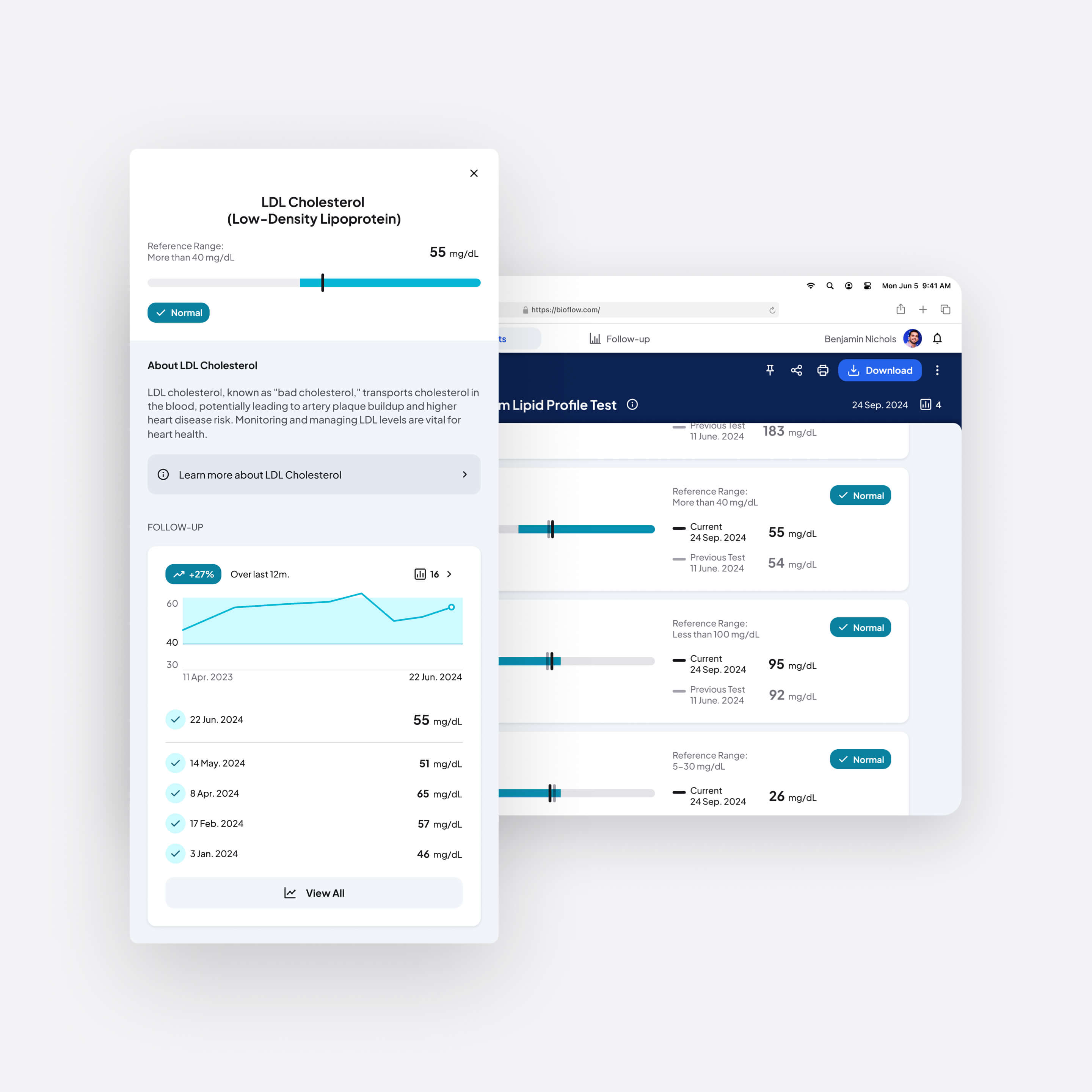 Pop-up window displaying an in-depth exploration of a test component, accompanied by additional information and relevant links.