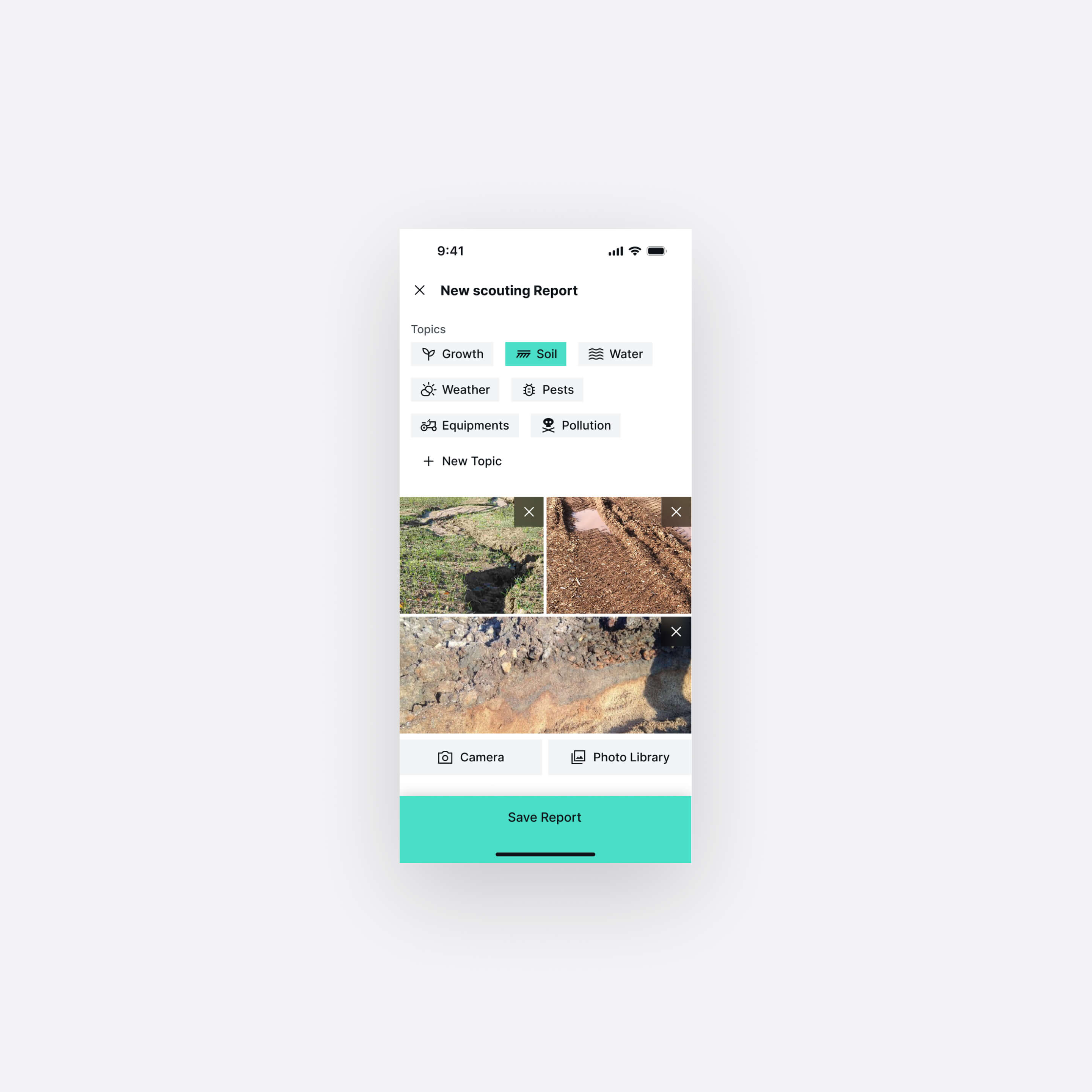 Mobile view of the Scouting Report modal in Fieldwise.