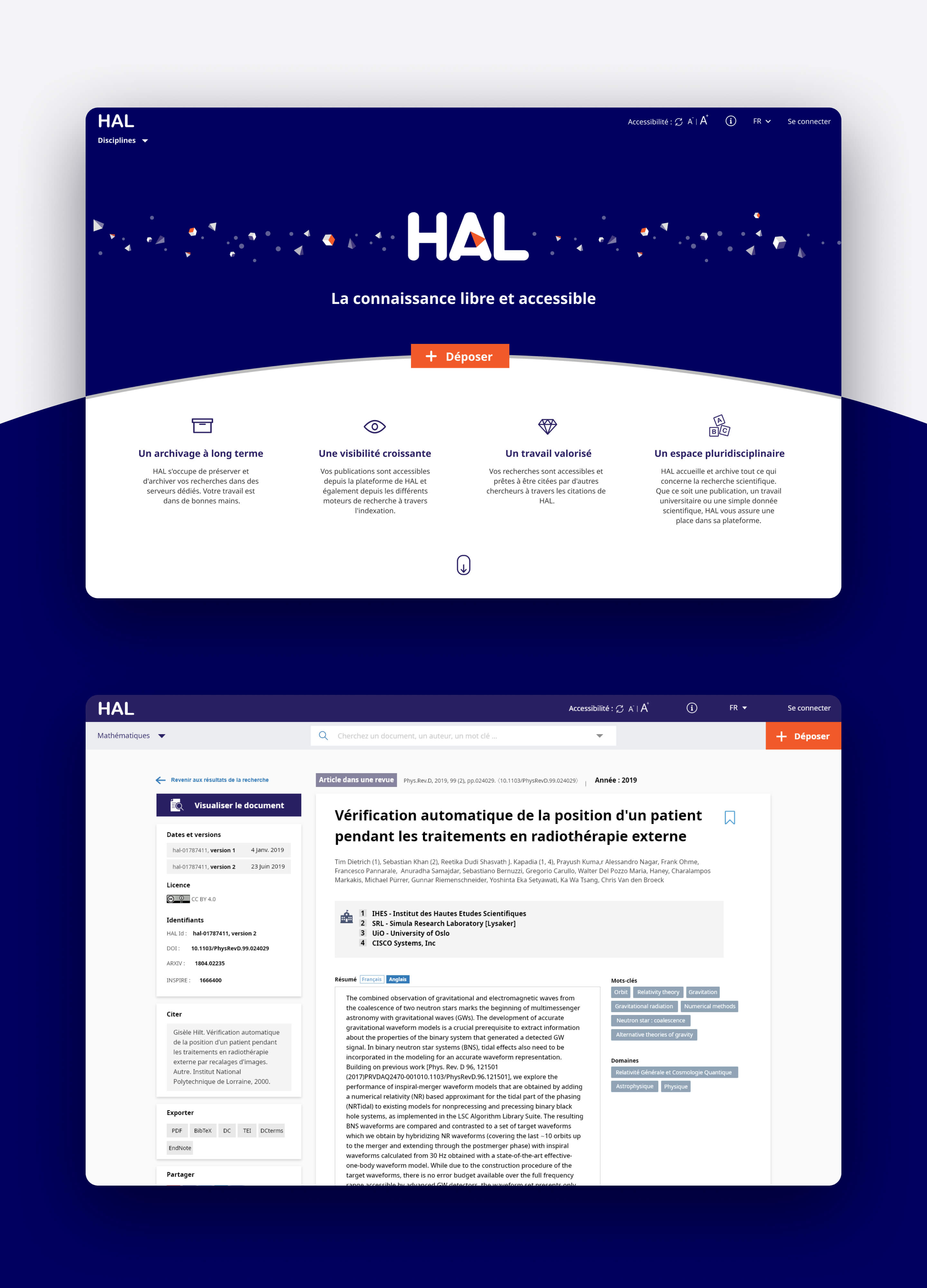 Snapshot of the redesigned HAL homepage and detailed document view.