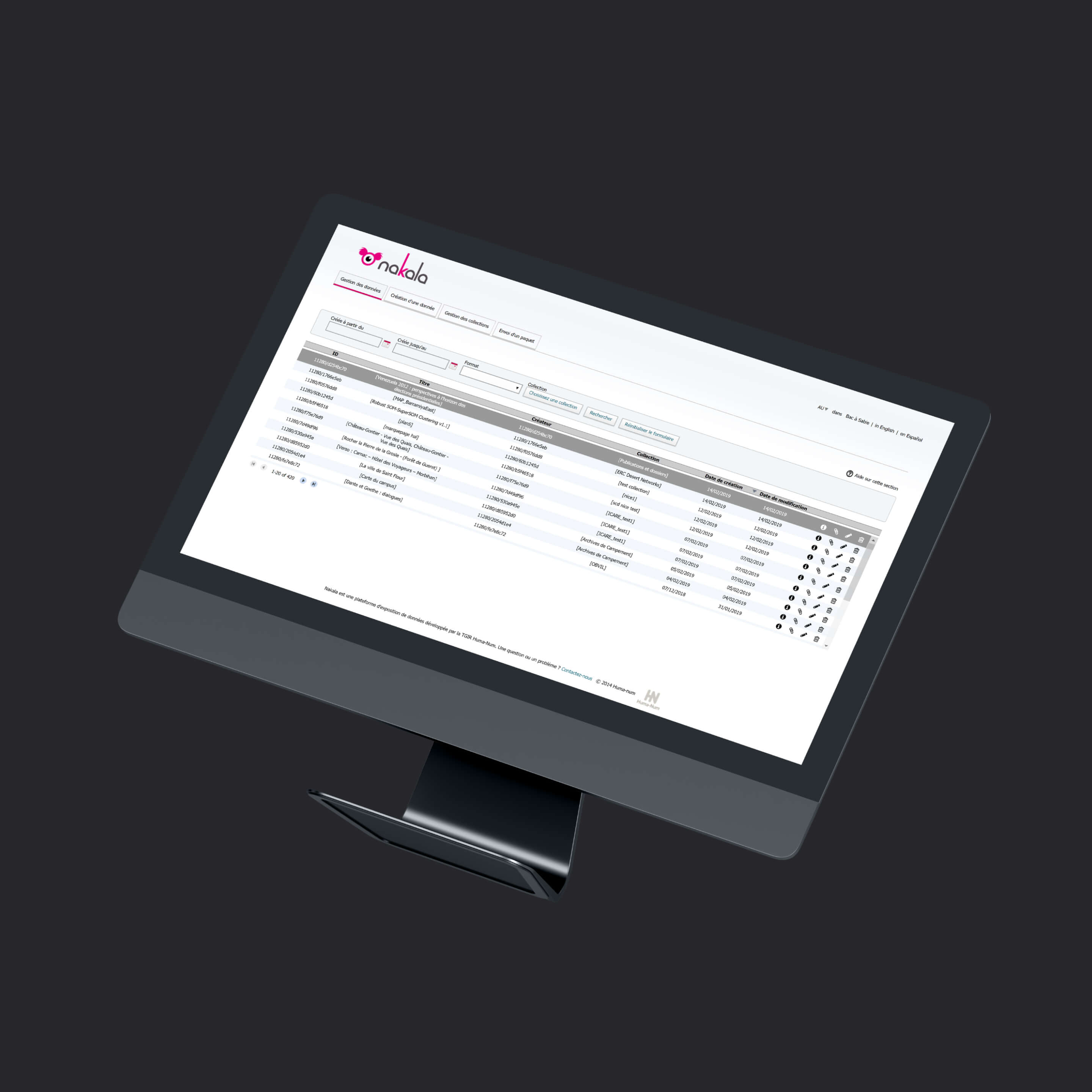 Desktop view of the preexisting Nakala platform.