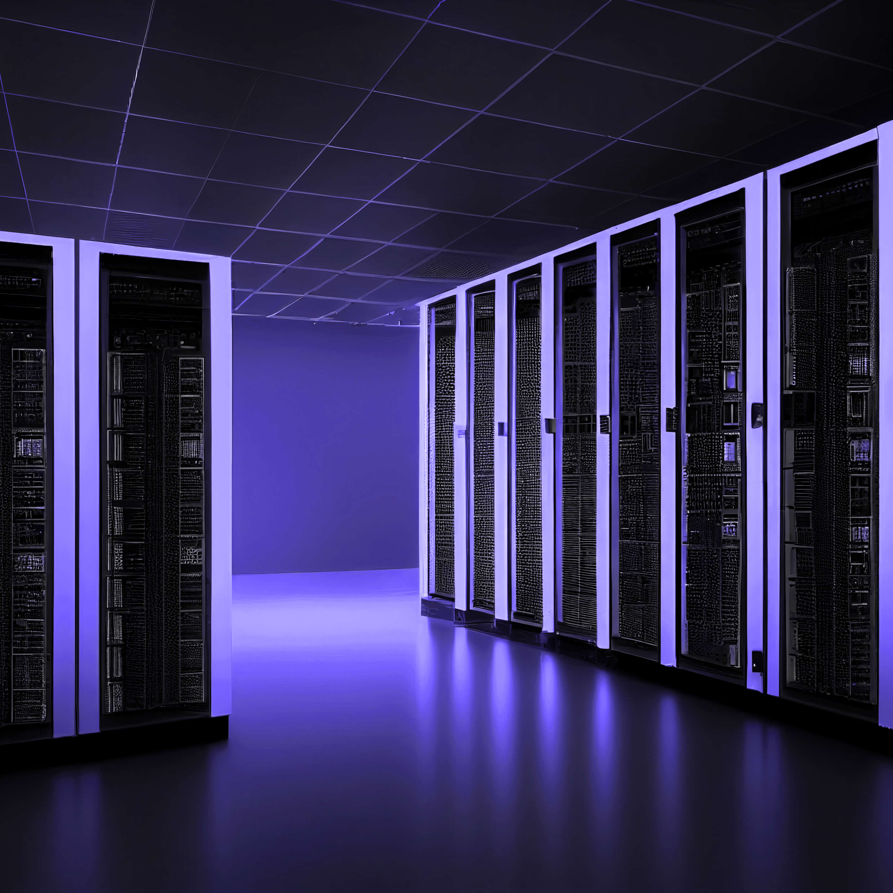 Photo of physical computing servers in a room.