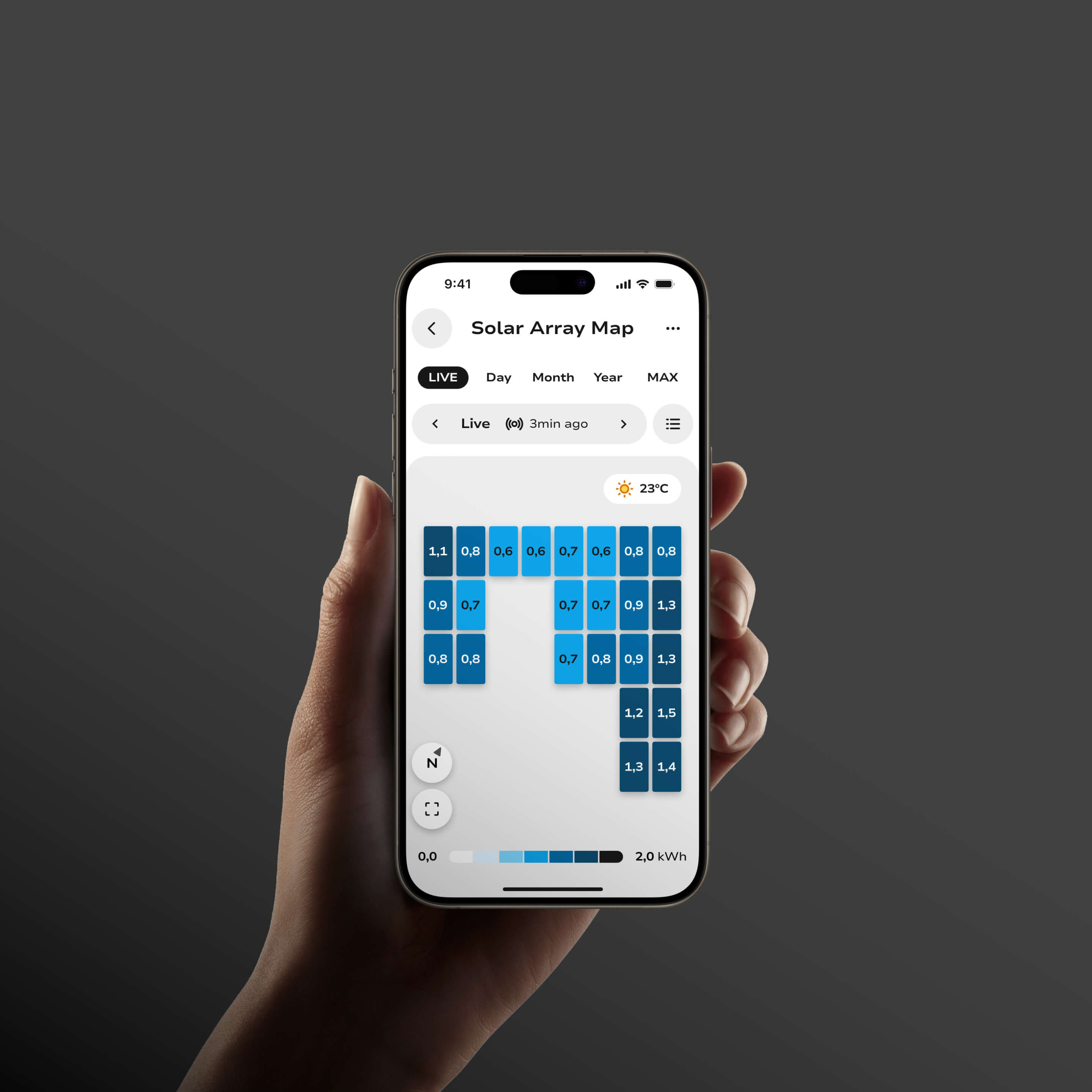 Mobile view of the solar array map in the solar installation.
