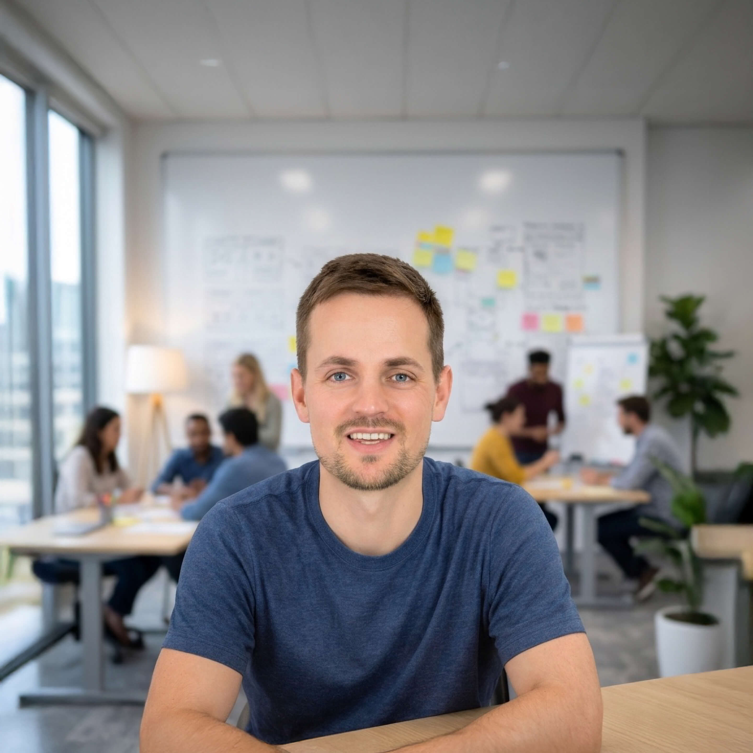 My profile picture in an office environment.